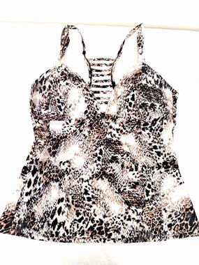 Liz Claiborne Size 12 Tankini Swim Top Animal Print Snake Leopard Ladder Back